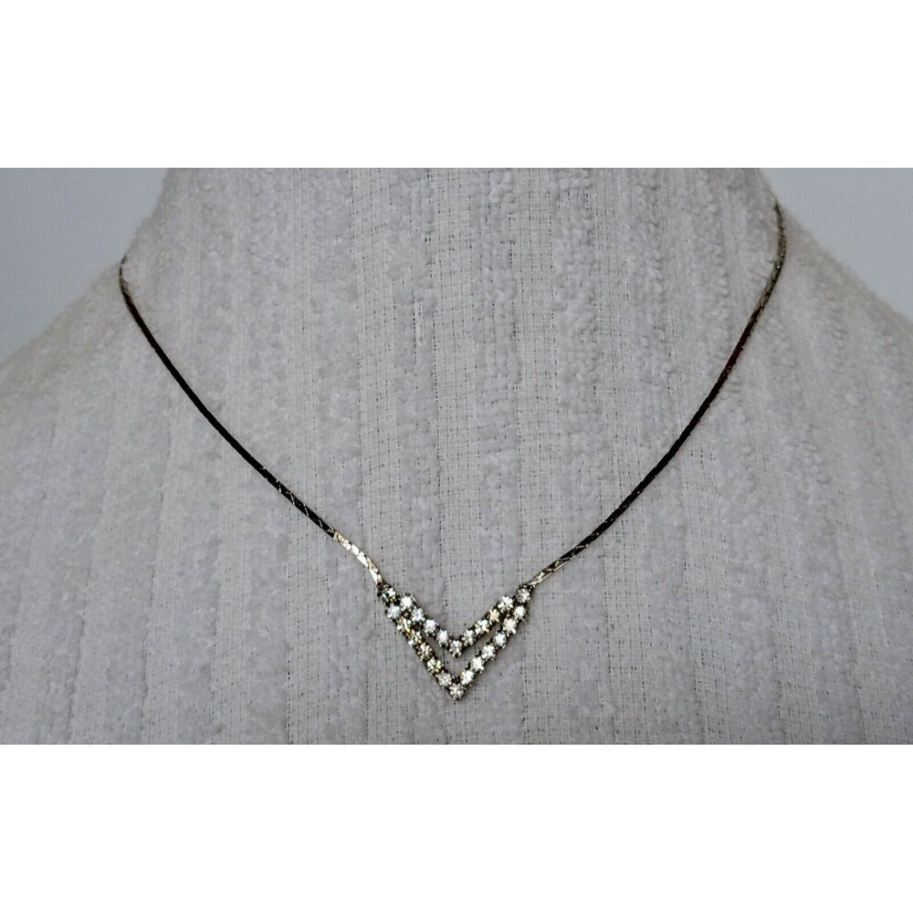Vintage Dainty Silvertone Rhinestone Arrow Mangalsutra Necklace 16 in
